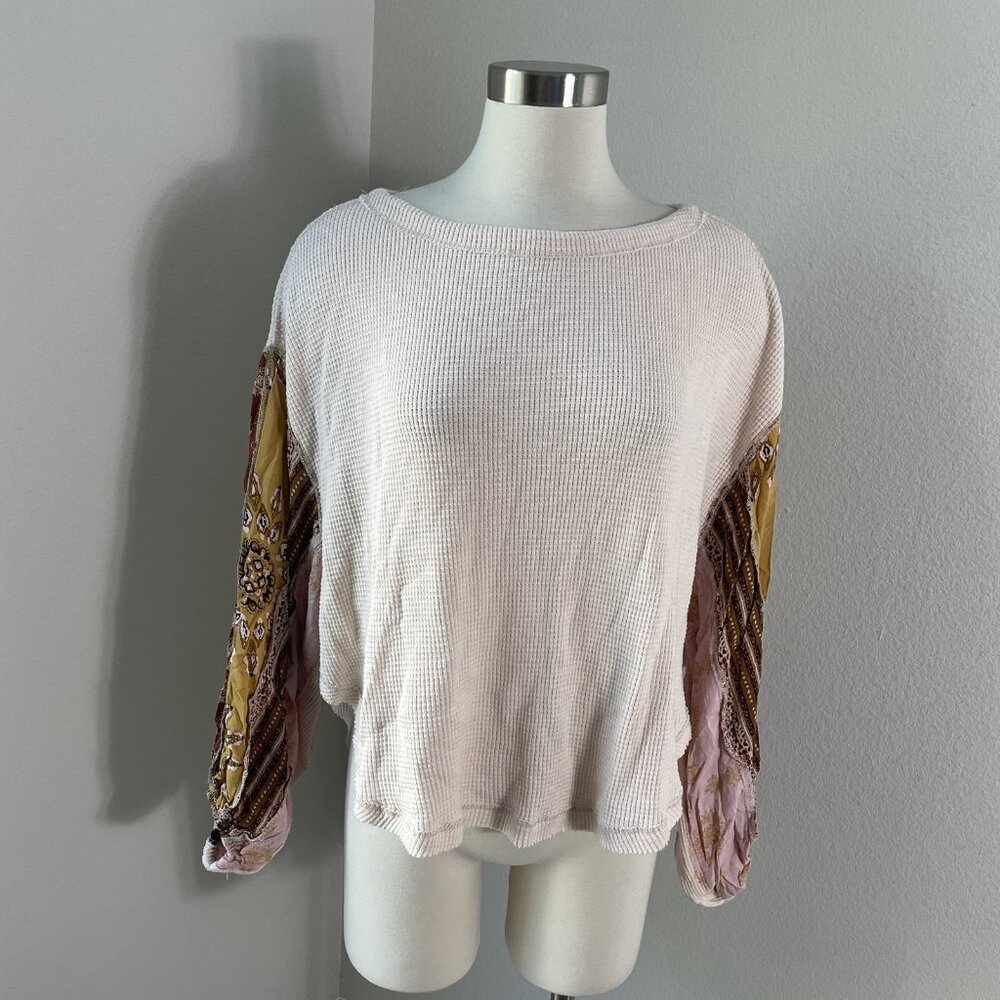 Free People‎ Womens XS Blossom Thermal Top Waffle Knit Shirt Oversized